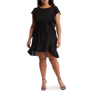 MAX STUDIO Short Sleeve Ruffle Front Midi Dress Black 1X